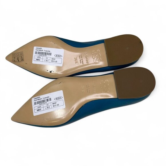 Casadei  Women's Turquiose Leather Pointed Toe Flats EU 36.5 NWOB - Picture 12 of 13